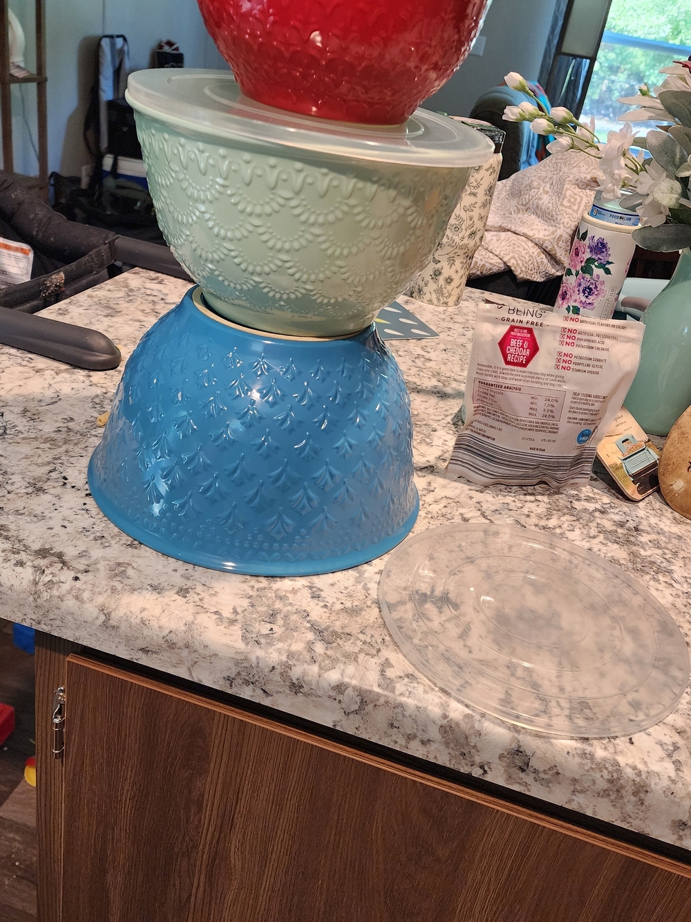 Pieoneer woman Ceramic-Textured Plastic Mixing Bowls Set - Blue, Mint & Red